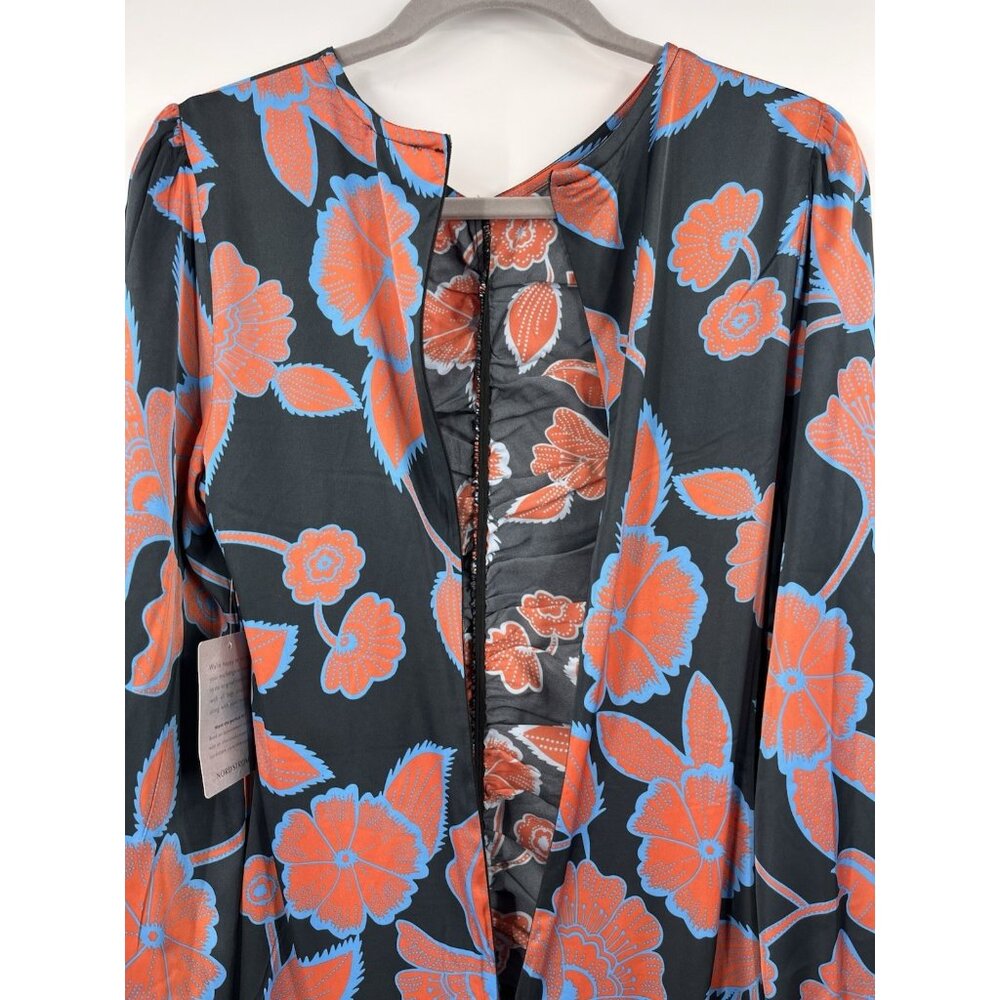 MELLODAY Women's Gray Orange Floral Silky Long Sleeve Maxi Dress NWT Small - Picture 6 of 8